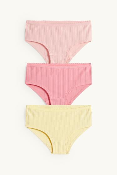 Bambine - Confezione da 3 - slip - a coste - arancione / giallo