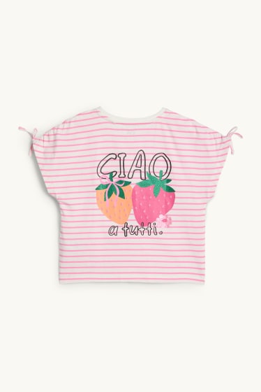 Enfants filles - Fraises - T-shirt - à rayures - effet brillant - blanc / rose