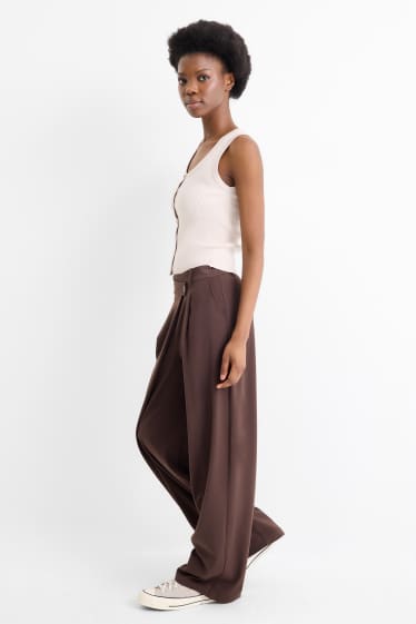 Femmes - Pantalon de toile - mid waist - barrel leg - marron