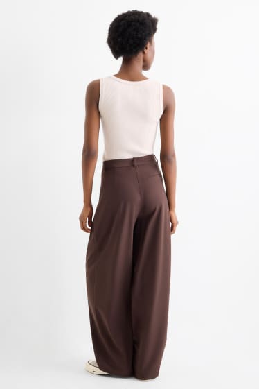 Femmes - Pantalon de toile - mid waist - barrel leg - marron