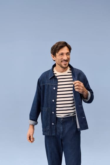 Heren - T-shirt - relaxed fit - gestreept - met structuur - crème wit