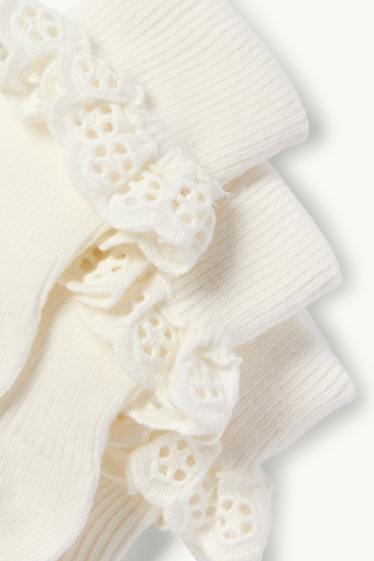 Bébés filles - Lot de 3 - chaussettes bébé - broderie anglaise - finition côtelée - blanc