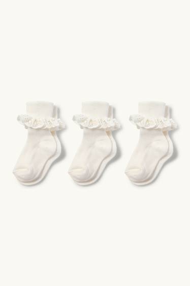 Bébés filles - Lot de 3 - chaussettes bébé - broderie anglaise - finition côtelée - blanc