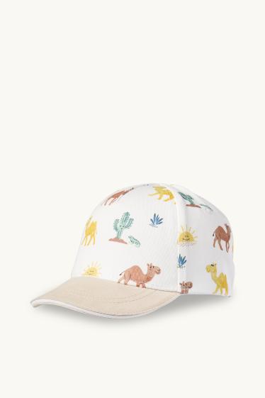 Miminka - chlapci - Velbloudi a kaktusy - čepice pro miminka - bílá