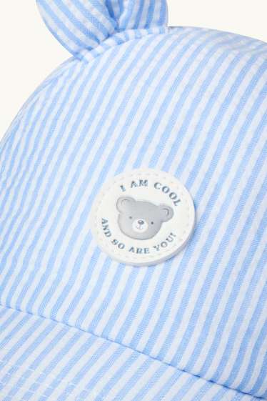 Baby Jungen - Teddybär - Baby-Hut - gestreift - weiss / blau