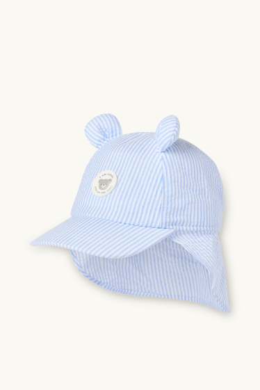 Baby Jungen - Teddybär - Baby-Hut - gestreift - weiss / blau