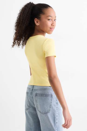 Kinderen: meisjes - Set van 2 - T-shirt - ribstof - wit / geel