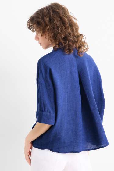 Damen - Leinen-Hemdbluse - dunkelblau