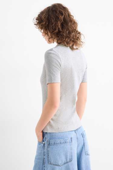 Dona - Samarreta de mànigues curtes - slim fit - acanalada - gris clar