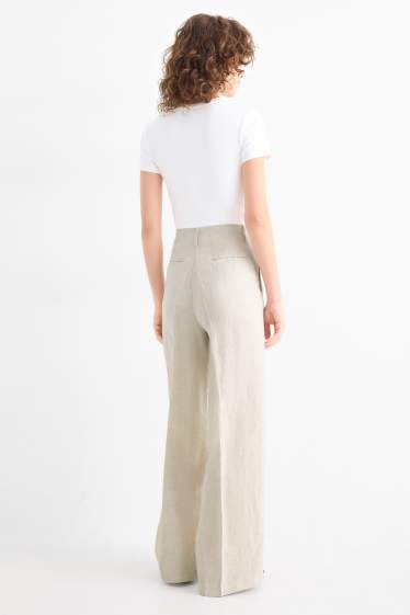 Damen - Leinenhose - High Waist - Wide Leg - beige