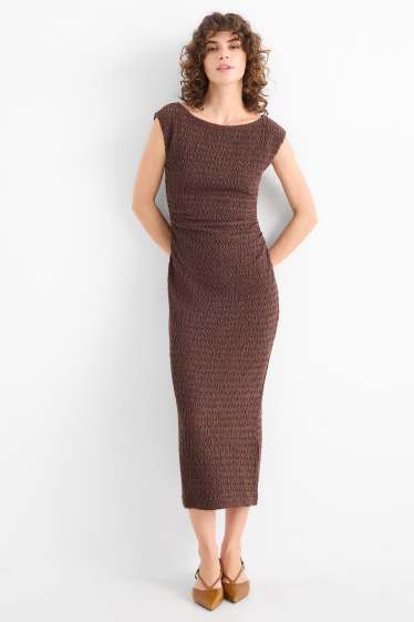 Femmes - Robe Bodycon - finition texturée - marron