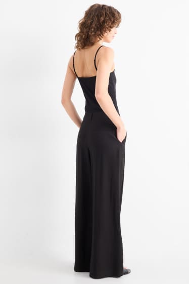 Women - Cloth trousers - mid-rise waist - wide leg - black