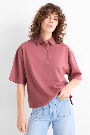 Damen - Poloshirt - Relaxed Fit - dunkelrosa
