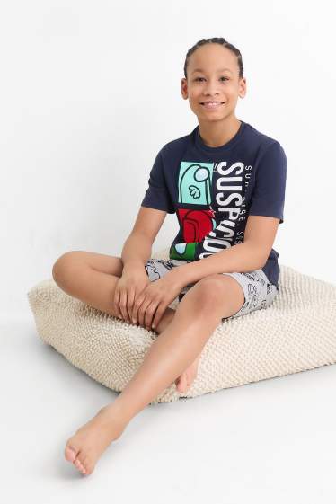 Kinder Buben - Among Us - Shorty-Pyjama - 2 teilig - hellgrau / dunkelblau