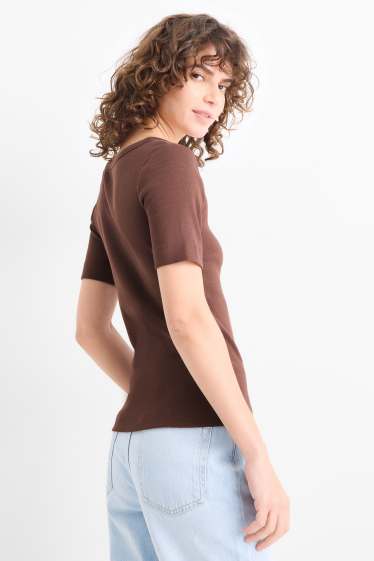 Damen - T-Shirt - Regular Fit - gerippt - braun