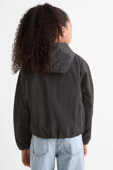 Kinder Mädchen - Jacke mit Kapuze - wasserabweisend - schwarz