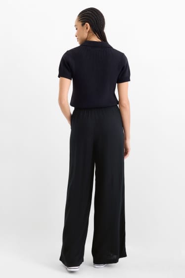Femmes - Pantalon de toile en lin mélangé - mid waist - loose fit - noir