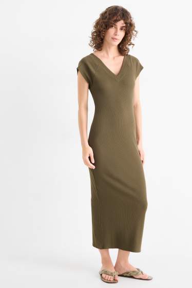 Femmes - Robe bodycon - finition côtelée - vert