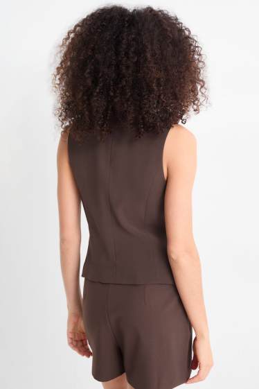 Women - Waistcoat - fitted - dark brown