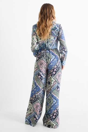 Donna - Pantaloni - vita media - gamba ampia - fantasia - blu scuro