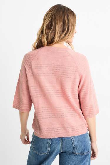 Damen - Pullover - Leinen-Mix - strukturiert - dunkelrosa
