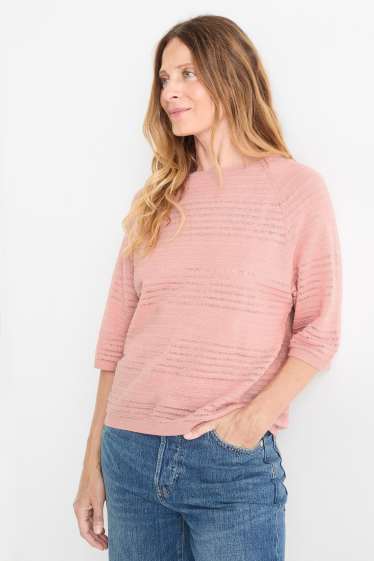 Damen - Pullover - Leinen-Mix - strukturiert - dunkelrosa