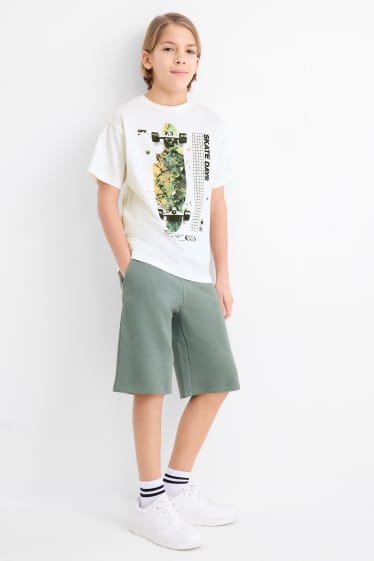 Enfants garçons - Skateboard - ensemble - T-shirt et short en molleton - 2 pièces - blanc / vert