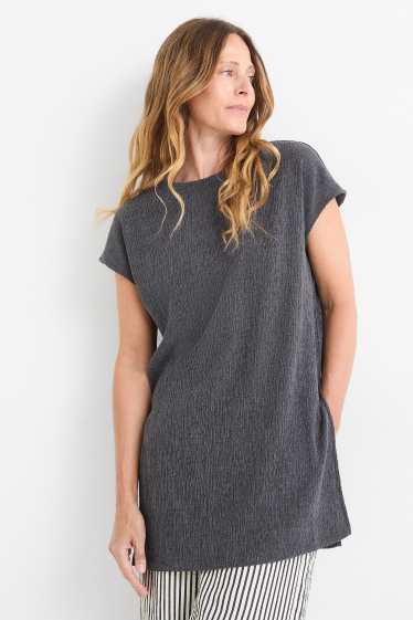 Femmes - T-shirt - slim fit - texturé - gris foncé