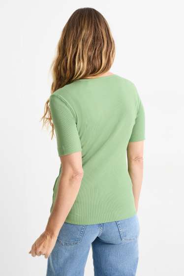 Femmes - T-shirt - slim fit - finition côtelée - vert
