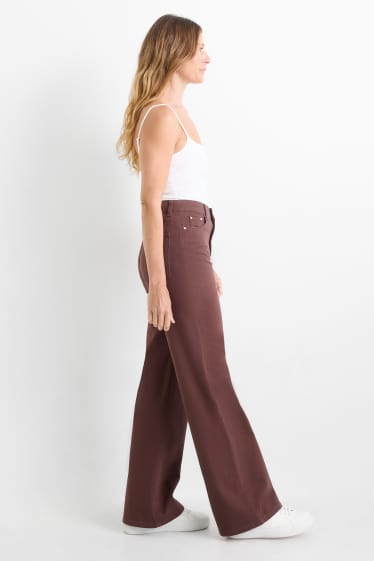 Femmes - Pantalon en toile - high waist - wide leg - marron