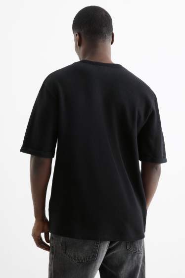 Pánské - Tričko - relaxed fit - strukturované - černá