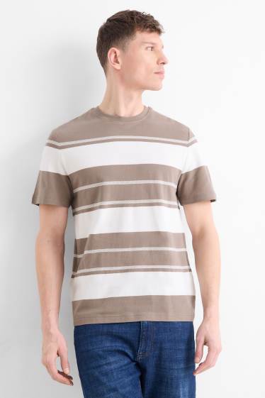 Herren - T-Shirt - Regular Fit - gestreift - strukturiert - braun / cremeweiss
