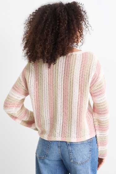 Damen - Pullover - gestreift - rosa / beige