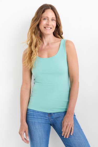 Dames - Set van 2 - top - wit / turquoise