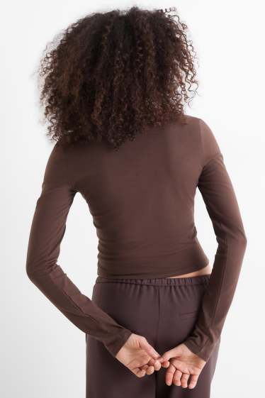 Femmes - Haut court à manches longues - slim fit - marron foncé