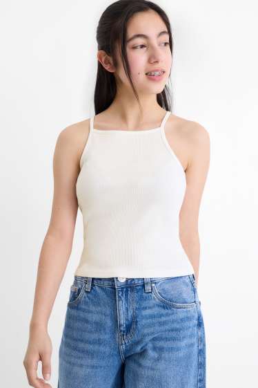 Copii - Fete - Set - tricou cu mânecă scurtă și top - 2 piese - alb / roz