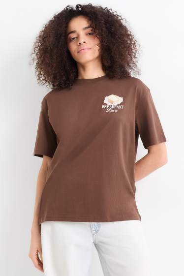 Dames - T-shirt - oversized - donkerbruin