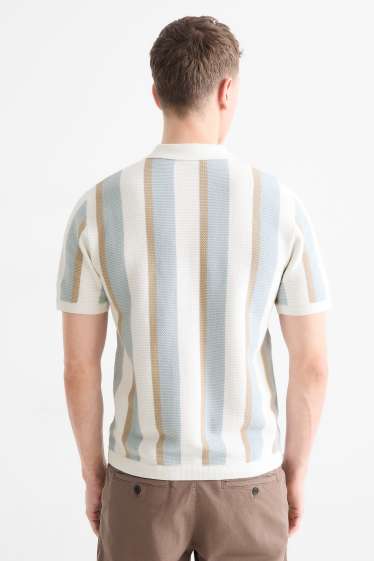 Bărbați - Tricou polo din tricot - regular fit - cu dungi - structurat - bej / albastru