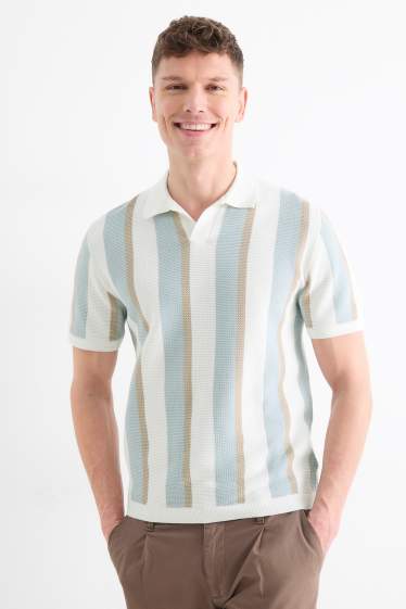 Bărbați - Tricou polo din tricot - regular fit - cu dungi - structurat - bej / albastru