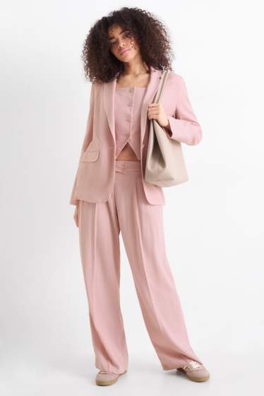 Dámské - Plátěné kalhoty s lněným podílem - mid waist - loose fit - růžová