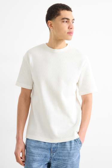 Hommes - T-shirt de maille - relaxed fit - côtelé - blanc