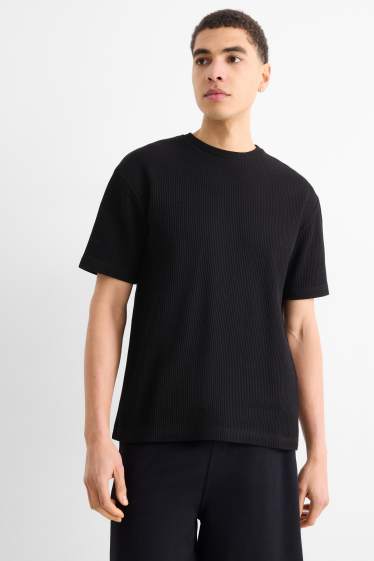 Hommes - T-shirt de maille - relaxed fit - côtelé - noir