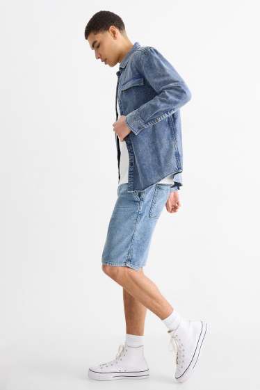 Pánské - Džínové šortky - jog denim - LYCRA® - modrá