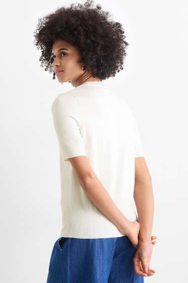 Women - Knitted jumper - short sleeve - white