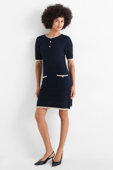 Damen - Strickkleid - strukturiert - dunkelblau