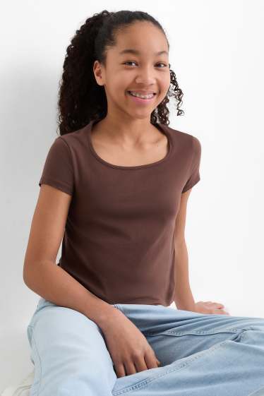 Kinderen: meisjes - Set van 2 - T-shirt - bruin