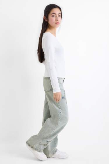 Děti - dívky - Hvězdy - wide leg jeans - džíny - světle modré