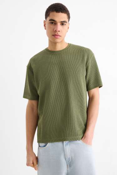 Pánské - Tričko - relaxed fit - strukturované - zelená