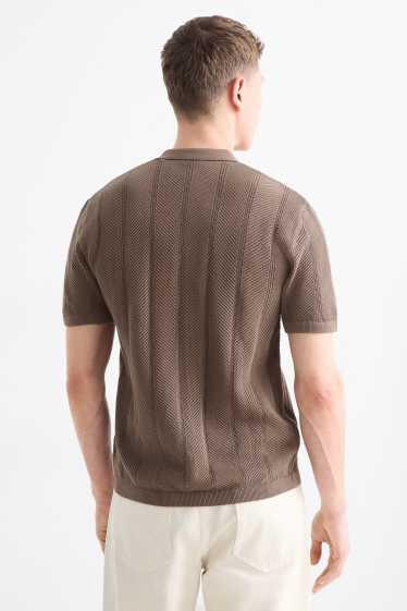 Herren - Strick-Hemd - Regular Fit - Reverskragen - strukturiert - dunkelbraun