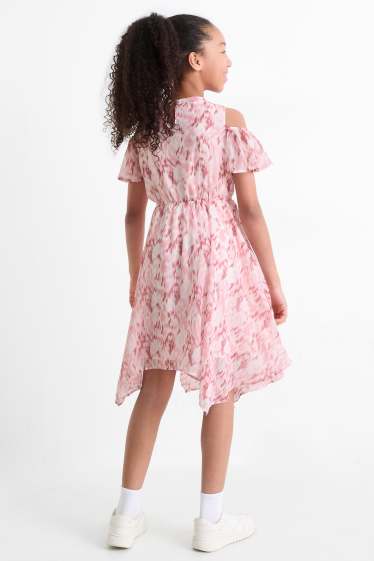 Niñas - Vestido - estampado - blanco / rosa